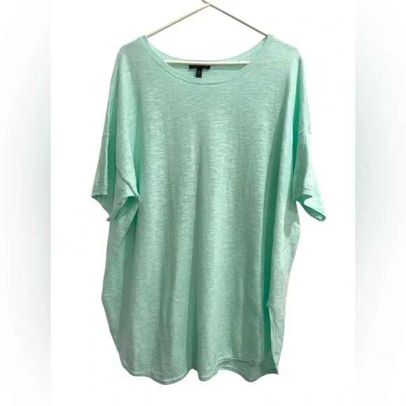 EILEEN FISHER Flower Green Organic Linen Cotton Lightweight Sweater Top XL - Picture 2 of 10